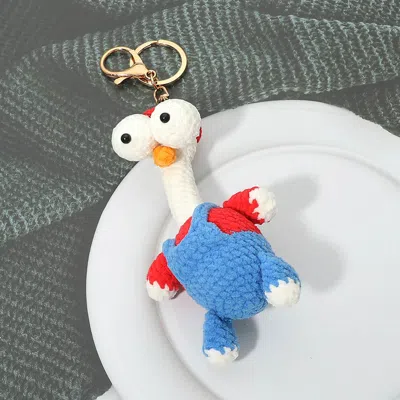 Fashnzfab Funny Crochet Ostrich Keychain Bag Charm In Blue