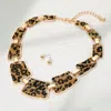 Fashnzfab Fur Leopard Pattern Plate Link Statement Necklace In Gold