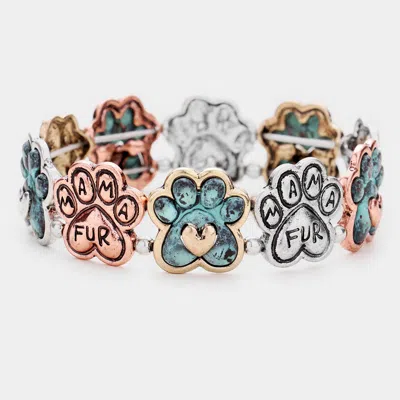 Fashnzfab Fur Mama Animal Paw Metal Stretch Bracelet In Silver