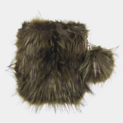 Fashnzfab Furry Faux Fur Pom Pom Square Clutch Bag In Green