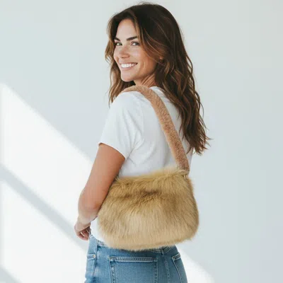 Fashnzfab Furry Faux Fur Top Handle Plush Shoulder Handbag In Brown