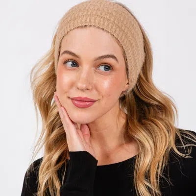 Fashnzfab Fuzzy Cable Knit Headband In Beige