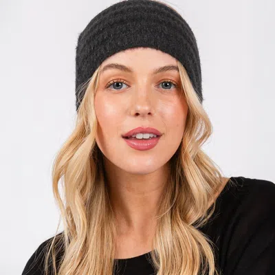 Fashnzfab Fuzzy Cable Knit Headband In Black