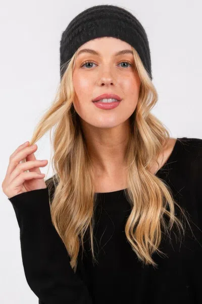 Fashnzfab Fuzzy Cable Knit Headband In Black