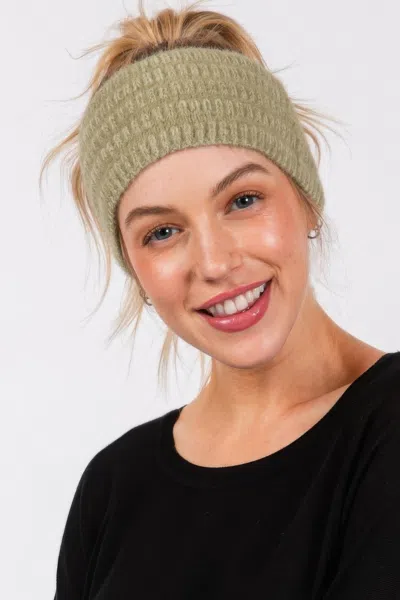 Fashnzfab Fuzzy Cable Knit Headband In Green
