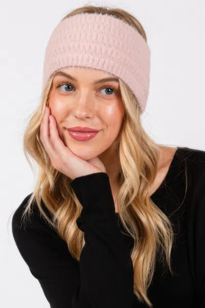 Fashnzfab Fuzzy Cable Knit Headband In Pink