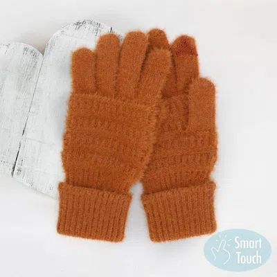 Fashnzfab Fuzzy Cable Knit Smart Touch Gloves In Brown