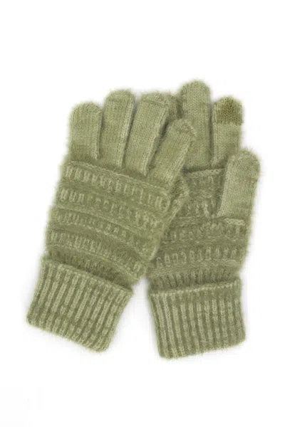 Fashnzfab Fuzzy Cable Knit Smart Touch Gloves In Green