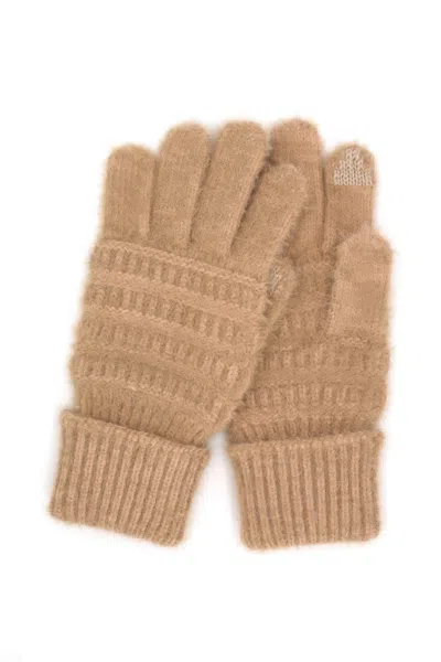 Fashnzfab Fuzzy Cable Knit Smart Touch Gloves In Grey