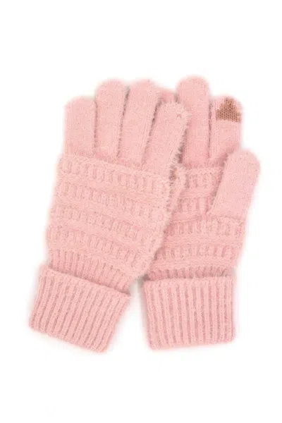 Fashnzfab Fuzzy Cable Knit Smart Touch Gloves In Pink