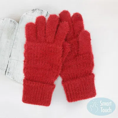 Fashnzfab Fuzzy Cable Knit Smart Touch Gloves In Red