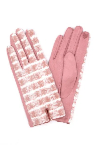 Fashnzfab Fuzzy Check Plaid Smart Touch Gloves In Pink