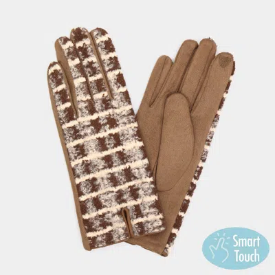 Fashnzfab Fuzzy Checkered Plaid Smart Touch Gloves In Brown