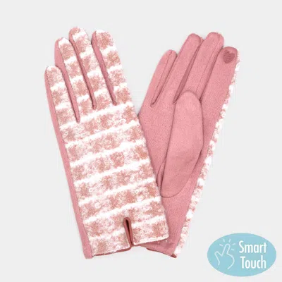 Fashnzfab Fuzzy Checkered Plaid Smart Touch Gloves In Pink