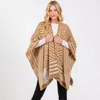 Fashnzfab Fuzzy Chevron Pattern Ruana Poncho In Gray