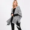 Fashnzfab Fuzzy Chevron Pattern Ruana Poncho In Black