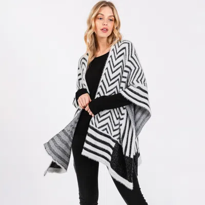 Fashnzfab Fuzzy Chevron Pattern Ruana Poncho In Multi