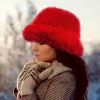 Fashnzfab Fuzzy Faux Fur Bucket Hat In Red