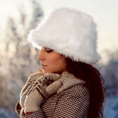 Fashnzfab Fuzzy Faux Fur Bucket Hat In White