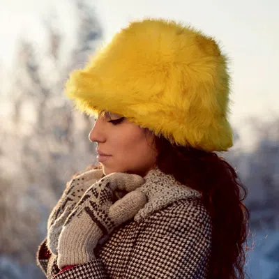 Fashnzfab Fuzzy Faux Fur Bucket Hat In Yellow