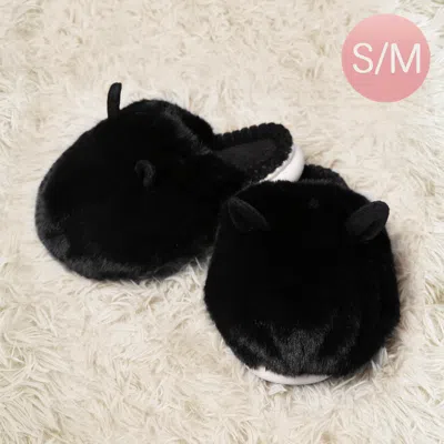 Fashnzfab Fuzzy Faux Fur Bunny Soft Home Indoor Floor Slippers Black S/m