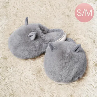 Fashnzfab Fuzzy Faux Fur Bunny Soft Home Indoor Floor Slippers Gray S/m In Grey