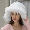 Fashnzfab Fuzzy Fluffy Faux Fur Winter Bucket Hat In White