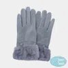 Fashnzfab Fuzzy Fur Collar Faux Suede Smart Touch Gloves In Blue