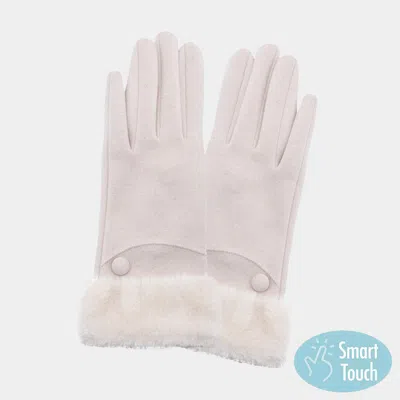 Fashnzfab Fuzzy Fur Collar Faux Suede Smart Touch Gloves In Pattern