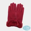 Fashnzfab Fuzzy Fur Collar Faux Suede Smart Touch Gloves In Red