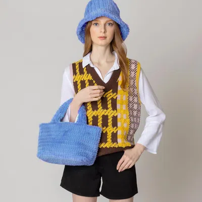 Fashnzfab Fuzzy Fur Mini Tote Bag In Blue