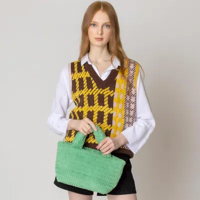 Fashnzfab Fuzzy Fur Mini Tote Bag In Green