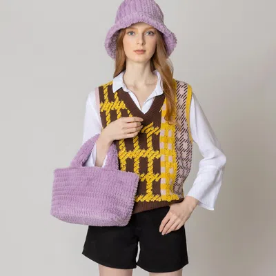 Fashnzfab Fuzzy Fur Mini Tote Bag In Purple