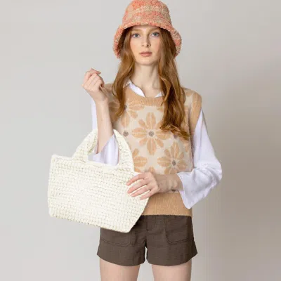 Fashnzfab Fuzzy Fur Mini Tote Bag In White