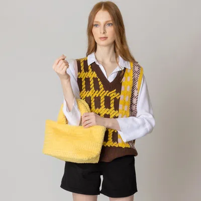 Fashnzfab Fuzzy Fur Mini Tote Bag In Yellow