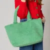 Fashnzfab Fuzzy Fur Tote Bag In Green
