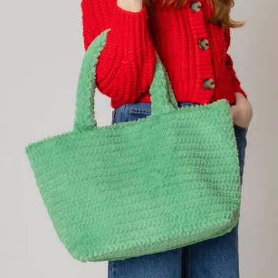 Fashnzfab Fuzzy Fur Tote Bag In Green