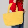 Fashnzfab Fuzzy Fur Tote Bag In Yellow