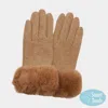 Fashnzfab Fuzzy Fux Fur Collar Smart Touch Gloves In Brown