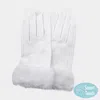 Fashnzfab Fuzzy Fux Fur Collar Smart Touch Gloves In White