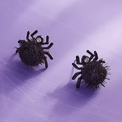 Fashnzfab Fuzzy Halloween Spider Stud Earrings In Blue