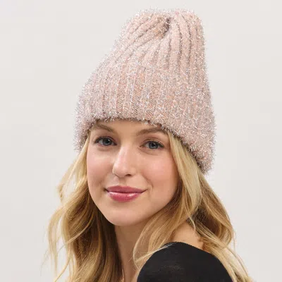 Fashnzfab Fuzzy Lurex Metallic Knit Winter Beanie Hat In Pink