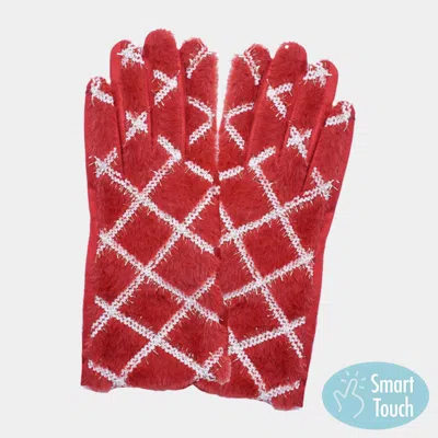 Fashnzfab Fuzzy Plaid Smart Touch Gloves In Red