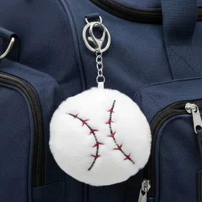 Fashnzfab Fuzzy Plush Baseball Keychain Bag Charm In White