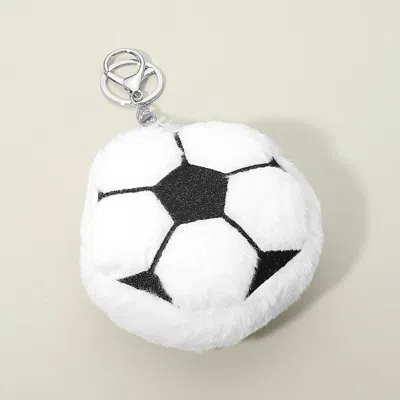 Fashnzfab Fuzzy Plush Soccer Ball Keychain Bag Charm In White