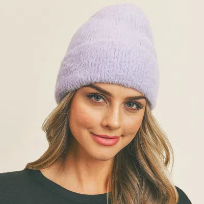 Fashnzfab Fuzzy Solid Beanie Hat In Purple