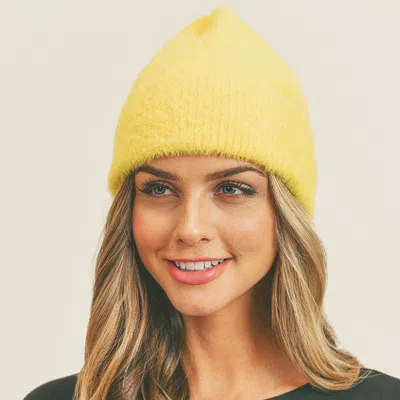 Fashnzfab Fuzzy Solid Beanie Hat In Yellow