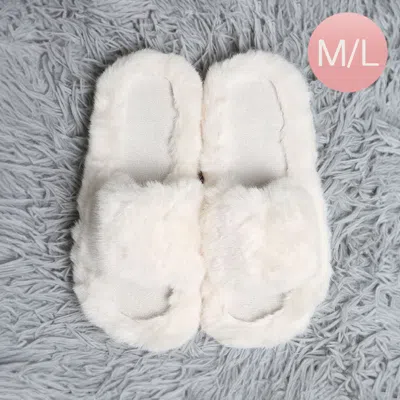 Fashnzfab Fuzzy Solid Color Open Toe Indoor Floor Slippers White M/l