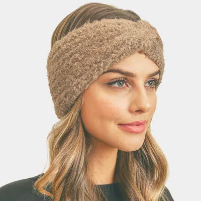 Fashnzfab Fuzzy Twisted Headband In Sand