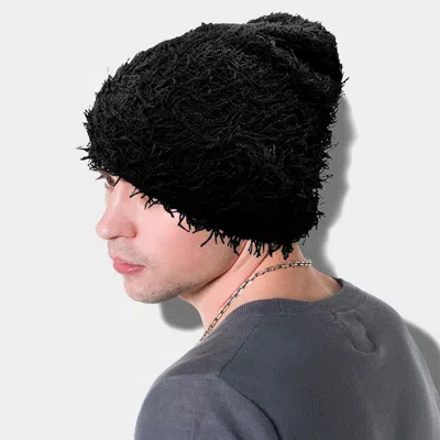 Fashnzfab Fuzzy Winter Beanie Hat In Black